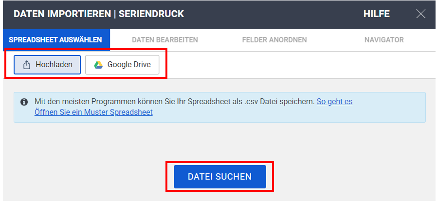 Choose Spreadsheet