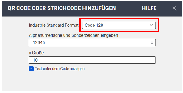 Select Barcode Type